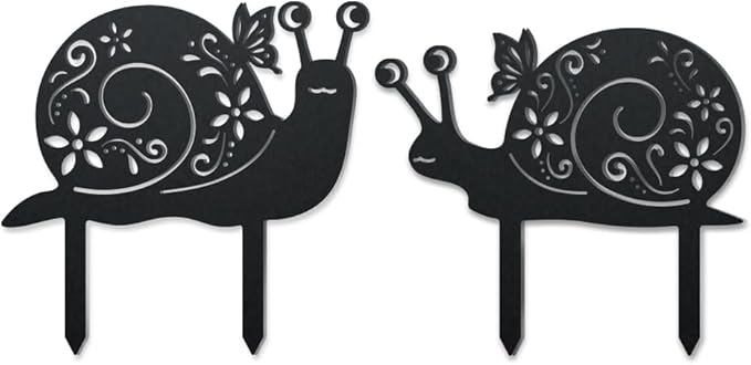 WADORN 2 Styles Snails Metal Decorative Garden Stakes, Funny Snails Flower Metal Silhouette Statues Animals Garden Ornament Gifts Black Yard Art Decoration for Outdoor Backyard Patio Lawn Walkways