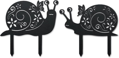 WADORN 2 Styles Snails Metal Decorative Garden Stakes, Funny Snails Flower Metal Silhouette Statues Animals Garden Ornament Gifts Black Yard Art Decoration for Outdoor Backyard Patio Lawn Walkways