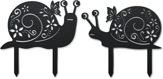 WADORN 2 Styles Snails Metal Decorative Garden Stakes, Funny Snails Flower Metal Silhouette Statues Animals Garden Ornament Gifts Black Yard Art Decoration for Outdoor Backyard Patio Lawn Walkways