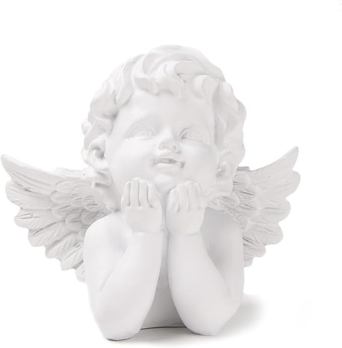 BRABUD Resin White Angle Statue Praying Cherub Statue Indoor Outdoor Home Garden Wings Angel Decoration Figurine Collection 4.9'' TQGJBS70