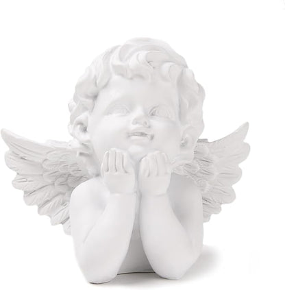 BRABUD Resin White Angle Statue Praying Cherub Statue Indoor Outdoor Home Garden Wings Angel Decoration Figurine Collection 4.9'' TQGJBS70