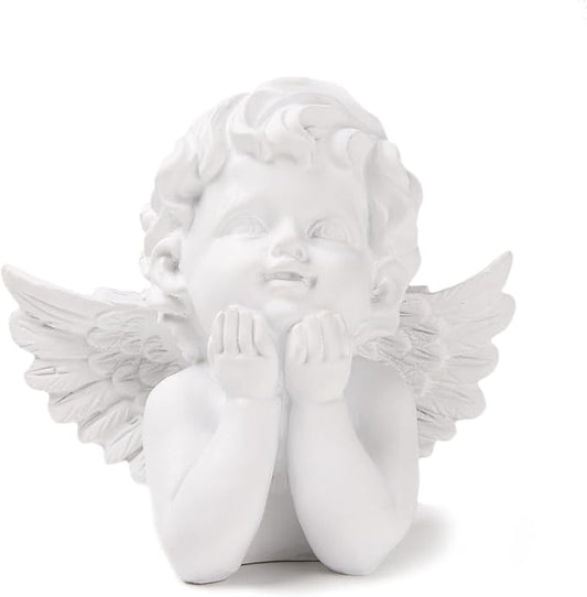 BRABUD Resin White Angle Statue Praying Cherub Statue Indoor Outdoor Home Garden Wings Angel Decoration Figurine Collection 4.9'' TQGJBS70