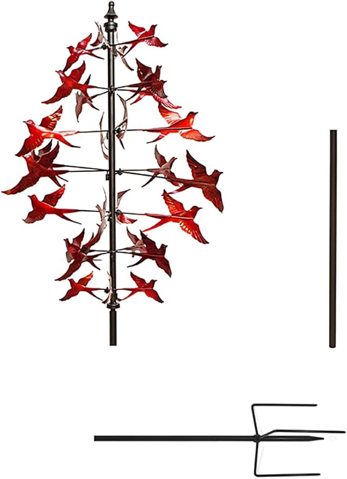 Treasure Gurus Large Red Cardinal Metal Wind Spinner 3D Bird Sculpture Kinetic Garden Yard Art Patio Decor