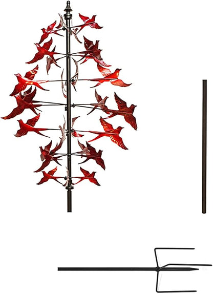 Treasure Gurus Large Red Cardinal Metal Wind Spinner 3D Bird Sculpture Kinetic Garden Yard Art Patio Decor