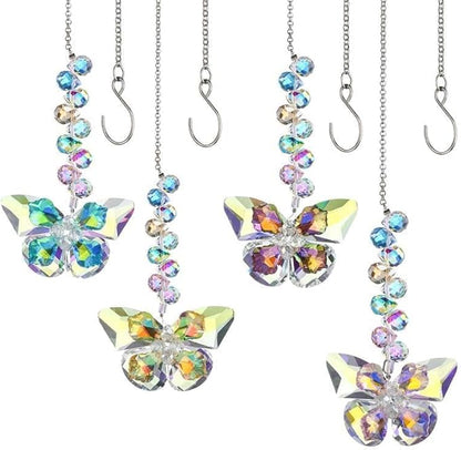 HDCRYSTALGIFTS 4pcs Crystal Butterfly Suncatchers for Window Hanging Rainbow Maker Sun Catchers Indoor Glass Butterfly Decoration for Spring Home Garden Decor, for Mom Women
