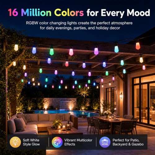 50FT RGBW Outdoor String Lights - App & Remote Control