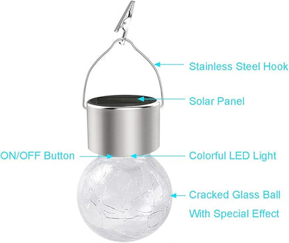 Hanging Solar Powered LED Light with 7 Color Auto-Changing, Cracked Glass Ball Light, Waterproof Outdoor Christmas Decorative Lantern for Garden, Yard, Patio, Lawn (Colorful, 12)
