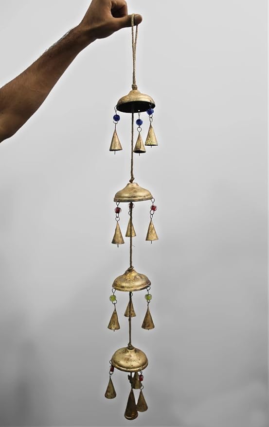 Mango Gifts 36 Inch Metal Bell Wind Chimes – Rustic Hanging Bells with Jute Rope for Indoor, Outdoor, Garden, Patio & Porch Décor