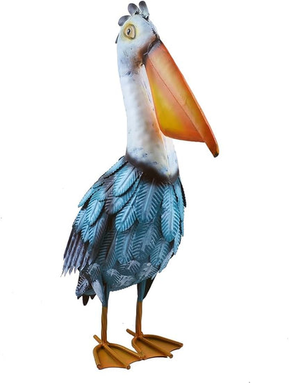 17" Metal Pelican Statue Coastal Ocean Bird Sculpture for Outdoor Garden Yard Art