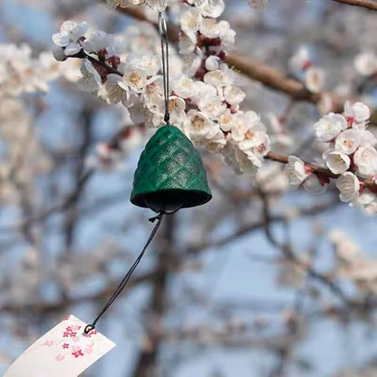 Japanese Lucky Pine Cones Small Wind Chimes Outdoor, Green Pine Cones Iwachu Cast Iron Temple Wind Bell Memorial and Sympathy Wind Chimes for Outside or Indoor Good Luck for Garden, Patio, Balcony