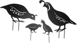 Outdoor Quail Family Yard Decorative Iron Art Metal Quail Stake Statue for Garden Yard, Set of 4