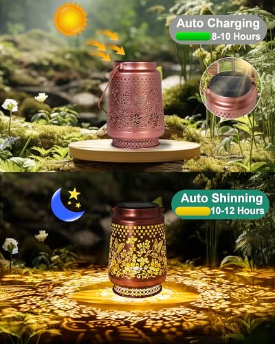 2 Pack Hummingbird Solar Lanterns - Waterproof Metal Outdoor Lights