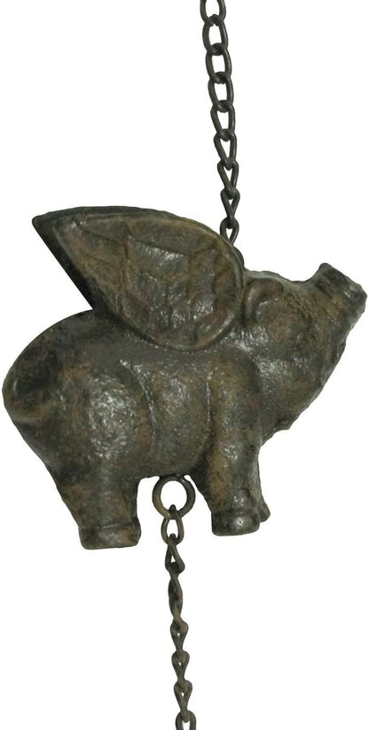 Treasure Gurus Rustic Flying Pig Wings Hanging Wind Chime Metal Patio Garden Art Front Porch Decor