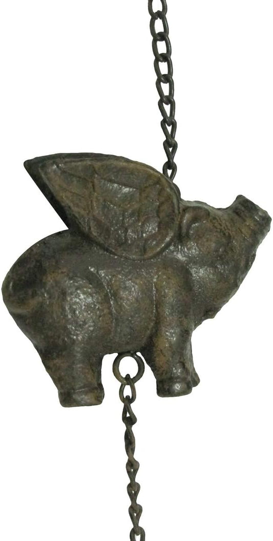 Treasure Gurus Rustic Flying Pig Wings Hanging Wind Chime Metal Patio Garden Art Front Porch Decor