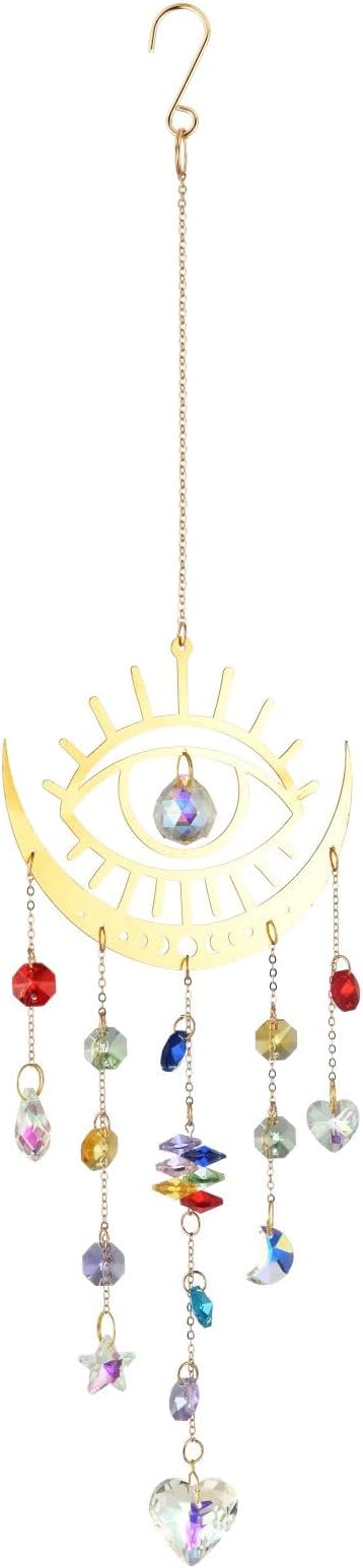 Bohemian Garden Crystal Suncatcher, Crystal Prism Suncatcher, Rainbow Maker, Hanging Crystals for Window, Garden Decoration (Evil Eye)