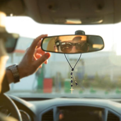 Cross Hanging Ornament Black Glass Crystal Bead Charm Suncatcher Car Mirror Pendant Accessories Good Luck Keychain for Bag Window Car Mirror Door Garden Balcony Home Decor