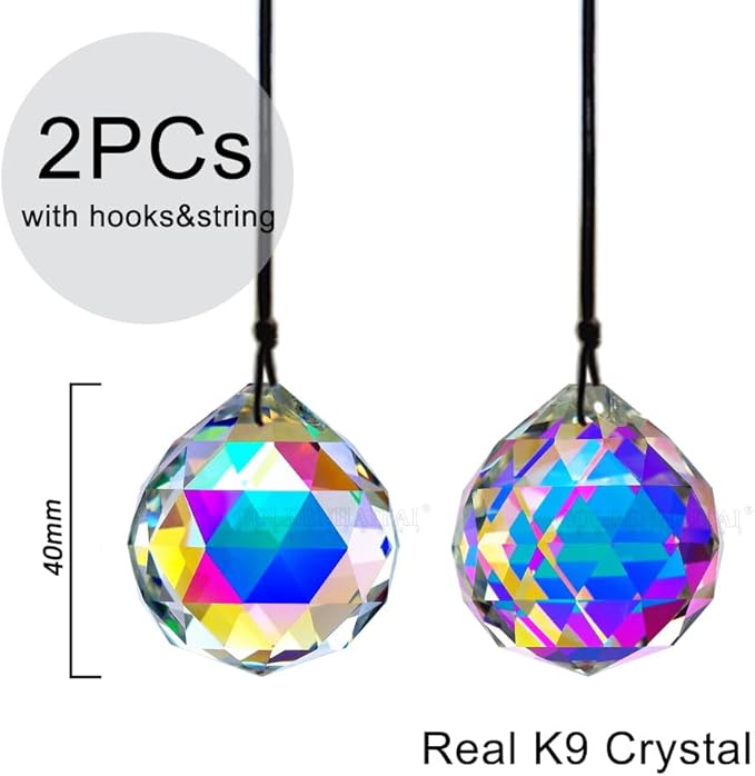 2PCS 4cm Ball Crystal Sun Catcher Prisms, stino Hanging Suncatchers with Glass Prism, Rainbow Maker for Windows, Home, Room, Garden Decor (1, Ball ABColor 2Pcs)