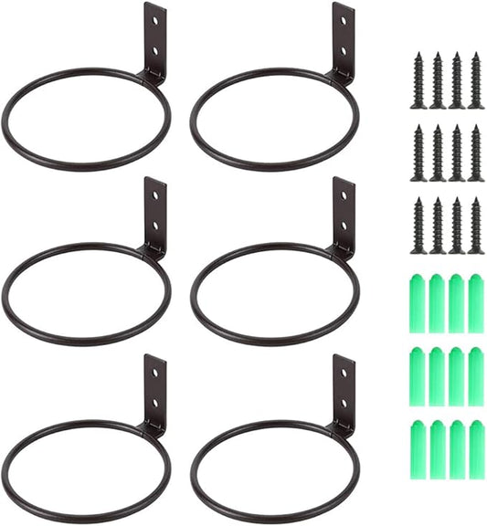 Sivya 6 Pack 4in Flower Pot Holder Ring Wall Mounted Metal Planter Hooks Hangers Wall Bracket