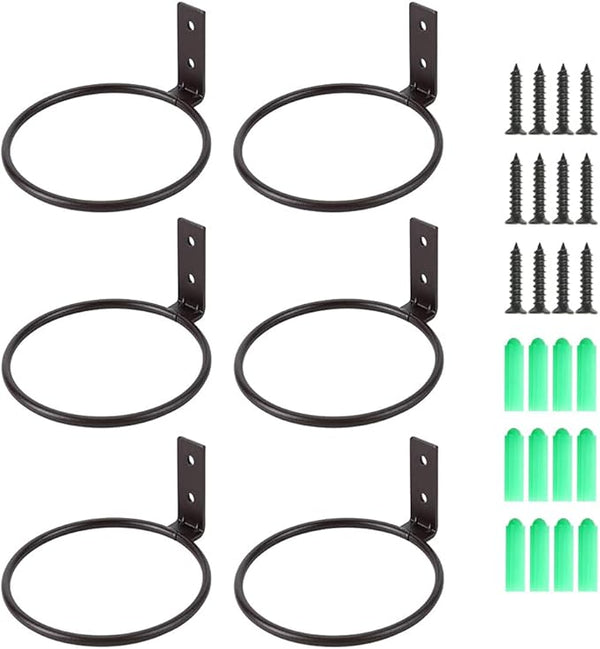 Sivya 6 Pack 4in Flower Pot Holder Ring Wall Mounted Metal Planter Hooks Hangers Wall Bracket