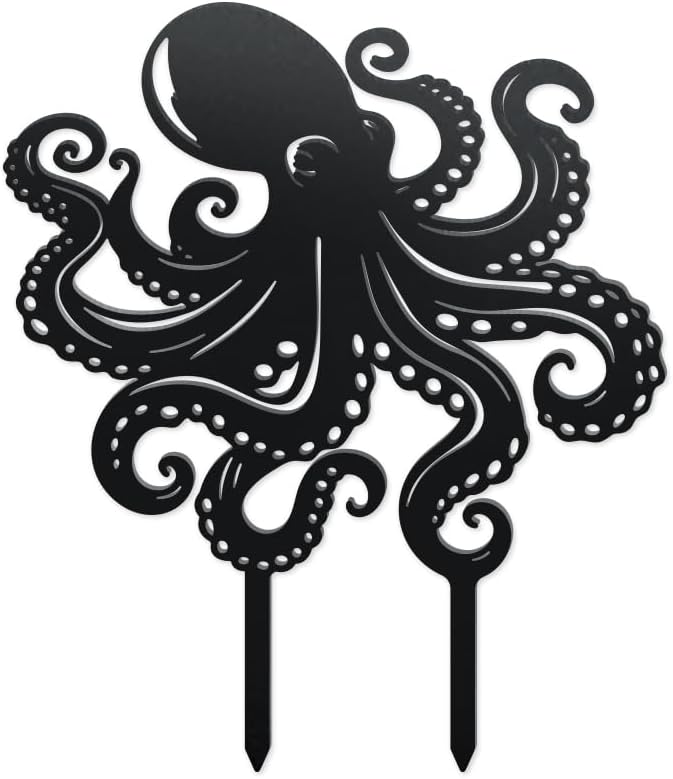 WADORN Octopus Metal Decorative Garden Stakes, Octopus Funny Metal Outdoor Statues Ocean Theme Silhouette Ornament Marine Life Gifts Animal Outdoor Stakes for Yard Garden Patio Lawn Walkway Ornaments