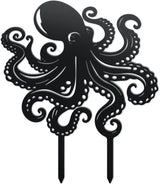 WADORN Octopus Metal Decorative Garden Stakes, Octopus Funny Metal Outdoor Statues Ocean Theme Silhouette Ornament Marine Life Gifts Animal Outdoor Stakes for Yard Garden Patio Lawn Walkway Ornaments