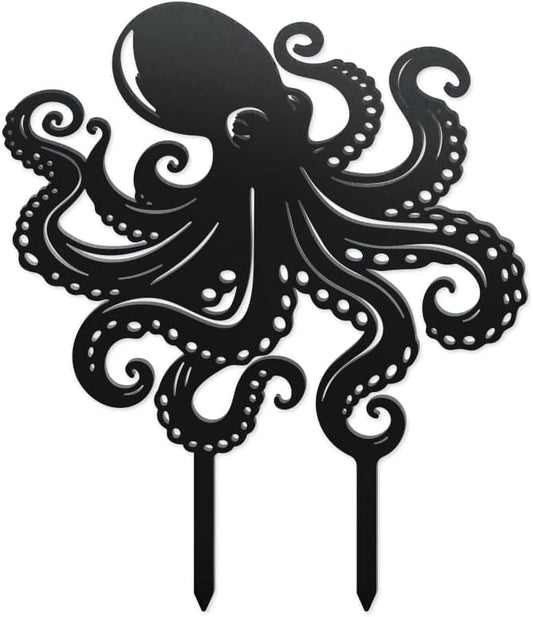 WADORN Octopus Metal Decorative Garden Stakes, Octopus Funny Metal Outdoor Statues Ocean Theme Silhouette Ornament Marine Life Gifts Animal Outdoor Stakes for Yard Garden Patio Lawn Walkway Ornaments