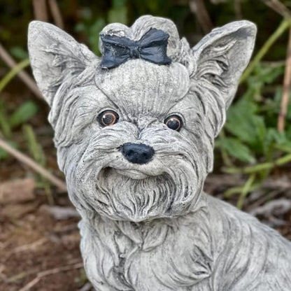 Yorkshire Terrier Statue Concrete Yorkie Figurine Black White Yorkie Sculpture Garden Animal Zen Garden Ornament