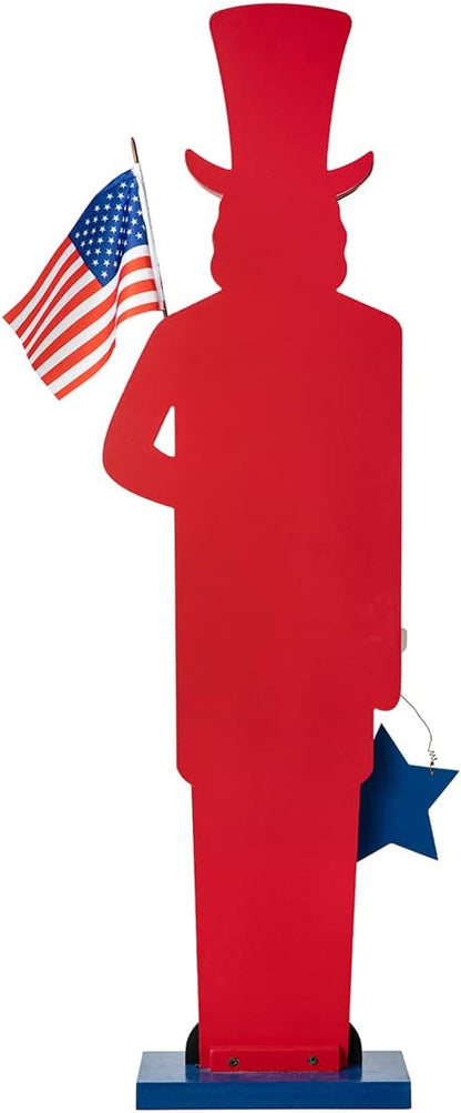 Glitzhome Patriotic 4th of July Wooden Porch Sign Independence Day 40" H Americana Uncle Sam Porch Decor Vertical Front Door Sign for Memorial Day Sign Home Front Door Yard Party Decor