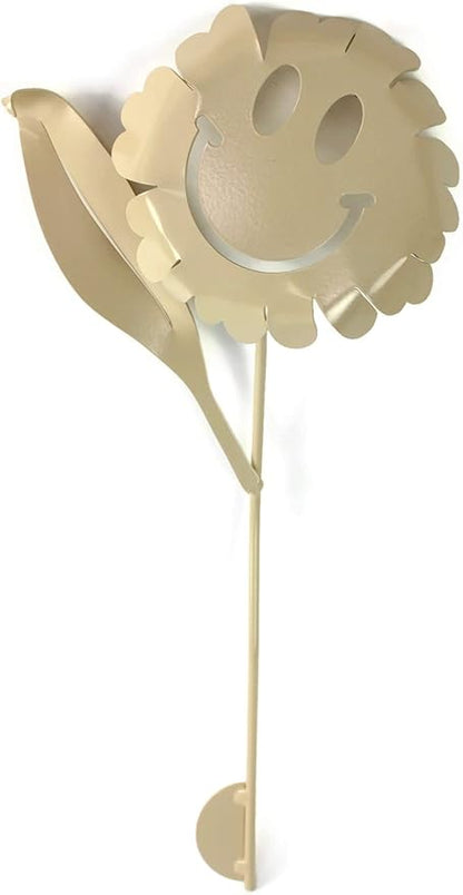 Metal Rustic and Colorful Flower Stakes Ranging from 9.5 to 36 Inches Tall (Waving Smiling Daisy 21" Tall, Cream)