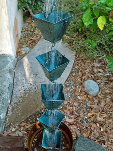 Nutshell Stores Extra Large Square Cups Rain Chain - Patina - 8 Feet