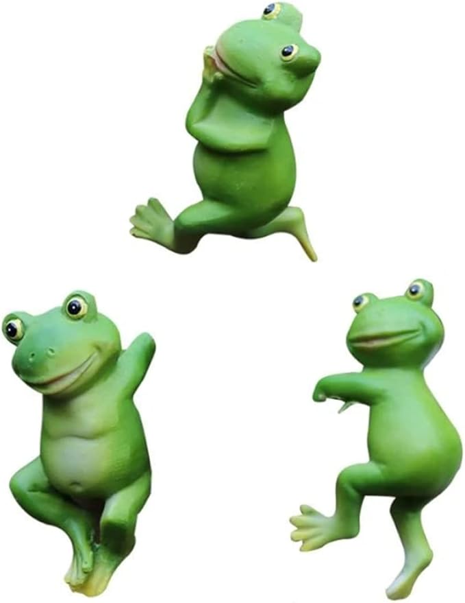 Garden Sculptures, Cute Frog Figurines Hanging Animal Statue Garden Ornaments Decor for Flower Pot Fence Yard 3 Pcs
