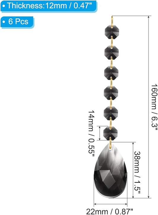 PATIKIL Teardrop Crystal Chandelier Pendants Beads, 6 Pack 160mm Length 38mm Chandelier Prisms Parts Ornaments Hanging Beads for DIY Arts Crafts Decoration, Light Black