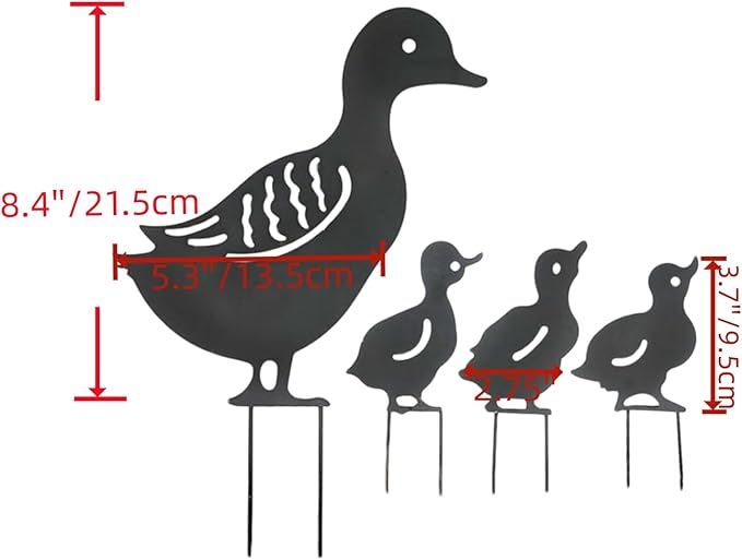 Duck Metal Stake Decorative Garden Stakes Black Duck Silhouette Garden Statues for Yard Outdoor Lawn Patios Garden Decoration, Set of 4