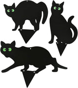 Garden Field Scarer Cats Set, Cat Silhouette Gardening Cat with Marble Eyes Mice Control Bird Decor 3PCS, Cats Set with Green Marble Eyes
