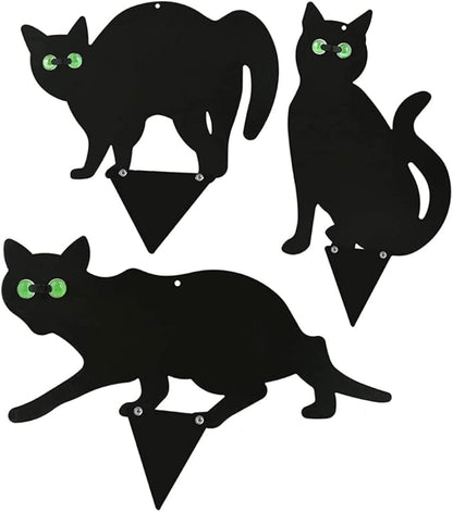 Garden Field Scarer Cats Set, Cat Silhouette Gardening Cat with Marble Eyes Mice Control Bird Decor 3PCS, Cats Set with Green Marble Eyes