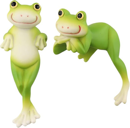 Cute Frog Statues Decorative Figurines, Lightweight Resin Garden Ornaments For Lawn Patio Porch, Weather Resistant Outdoor Decor Set Of 2
