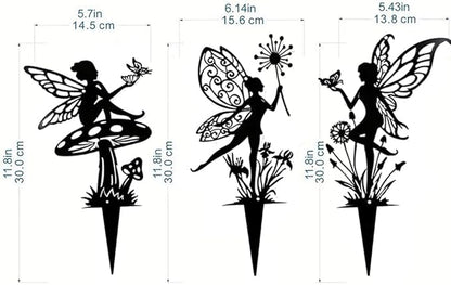 Garden Decorative Flower Elves 3 Piece Set, Metal Fairy Tale Statue, Suitable for Yard, Flower Pot, Lawn, Decoration Gift