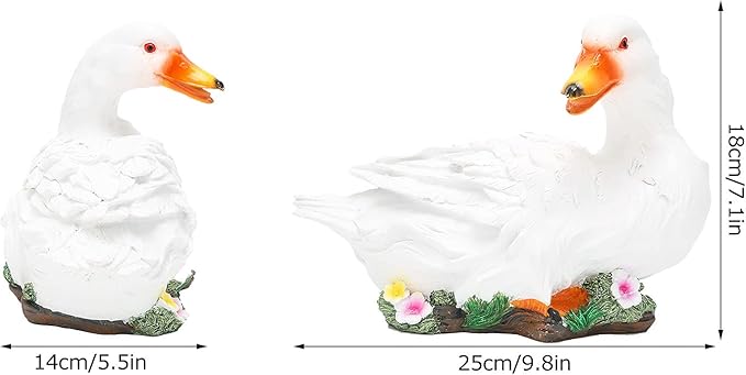 Agatige Garden Duck Ornament, Resin Duck Sculpture Statue Yard Patio Art Decor Sculptures Table Ornament for Outdoor Garden Yard (White Lying Duck)