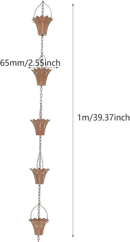 Copper Plated Rain Chain for Outside Downspouts,Adjustable Rain Catcher Chain for Eaves Drainage,Decorative Metal Hanging Flower Spiral Rain Bells(B)