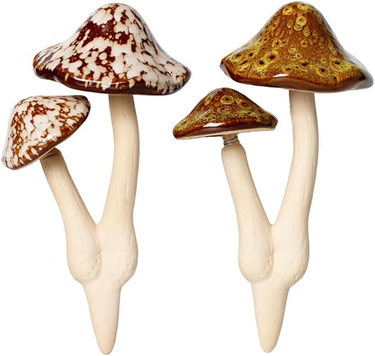 Ceramic Mushroom Outdoor Decor-2pcs Mushroom Statue Decor for Garden, Lawn, Fairy Garden Stakes 8.27'' in Height