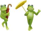 2 Pack Flower Pot Edge Hanging Frog Plant Pot Decorations Small Frog Figurine Holding Umbrella Resin Frogs Creative Ornaments for Home, Yard, Flower Pots