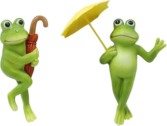 2 Pack Flower Pot Edge Hanging Frog Plant Pot Decorations Small Frog Figurine Holding Umbrella Resin Frogs Creative Ornaments for Home, Yard, Flower Pots