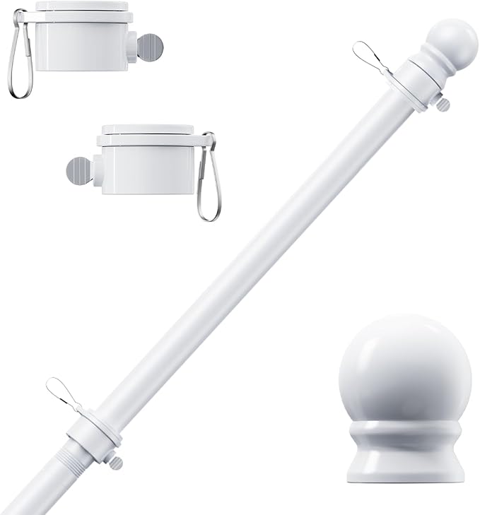 PHITRIC Flag Pole, Tangle Free Spinning Stainless Steel Rustproof Flagpole for 3x5 Sports Fan Outdoor Flags for Outside House (White, 5FT, Without Bracket)