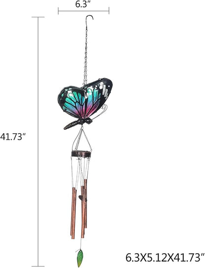 Asense Hanging Wind Chimes for Outside, Solar Powered LED Lights Butterfly Wind Chime, Outdoor Garden Lawn Yard Patio Decoration, Unique Decor Gifts