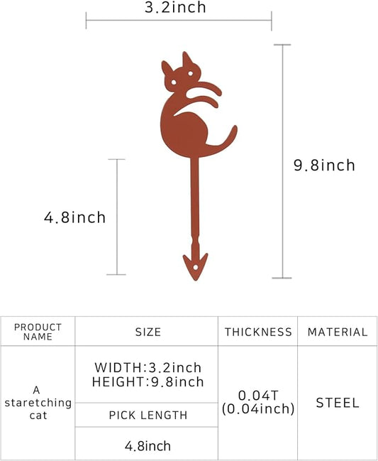 Stretching Cat Metal Garden Stake – Powder-Coated Steel Plant Pick for Pots & Planters, Cute Indoor/Outdoor Rustic Decorative Accent