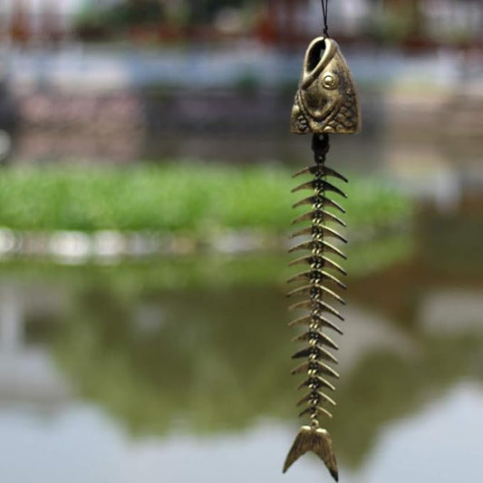 Fish Windchime Retro Fishbone Wind Chime Ornaments Vintage Metal Wind Bell Outdoor Soothing Melody for Garden Home Yard Porch Hanging Decor