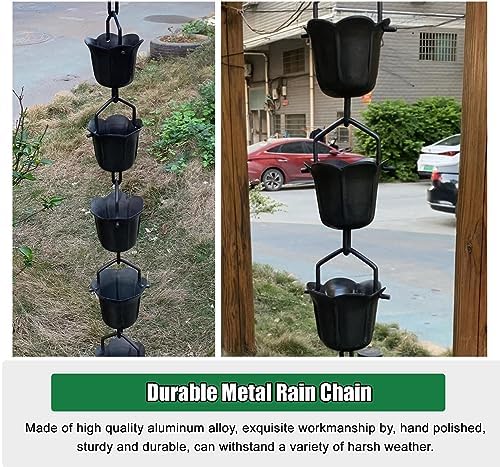 Decorative Rain Chains Waterfall, Copper Rain Chain Extra Long, Black Rain Catcher Garden Ornament, Rain Chains Waterfall for Downspout/Gutters, Household Rainwater Diverter (1.5m/4.9ft)