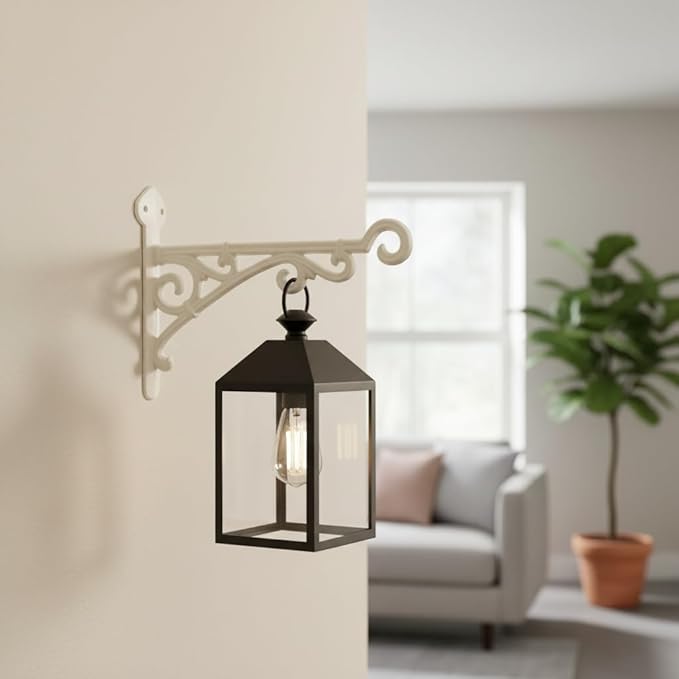 Comfy Hour 11" Heavy Duty White Cast Iron Wall Mount Bracket, Decorative Plant Hanger for Outdoor Garden & Indoor Home, Vintage Metal Hook for Bird Feeders, Wind Chimes & Lanterns, 1 pc