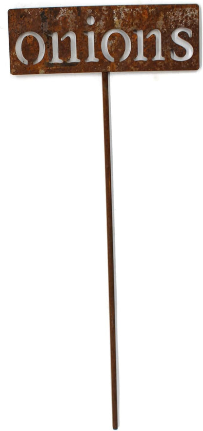 Classic Metal Garden Markers 19 Inches Tall (onions, Naturally Rusted)