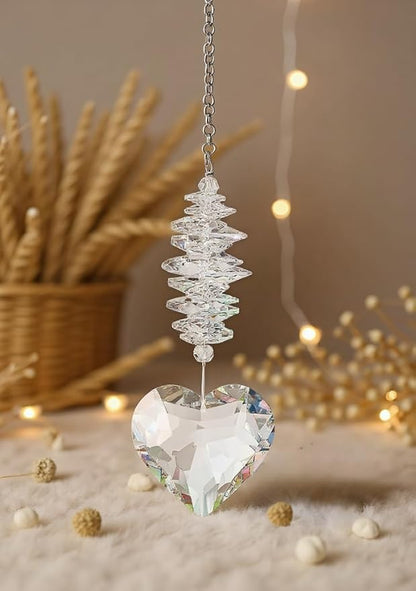 45mm Heart-Shaped Glass Hanging Crystal. Rainbow Maker. Garden Home Decor Glass. Mother's Day Heart Ornament. Wedding Anniversary Decoration. Gift for Women, Mothers, and Children.